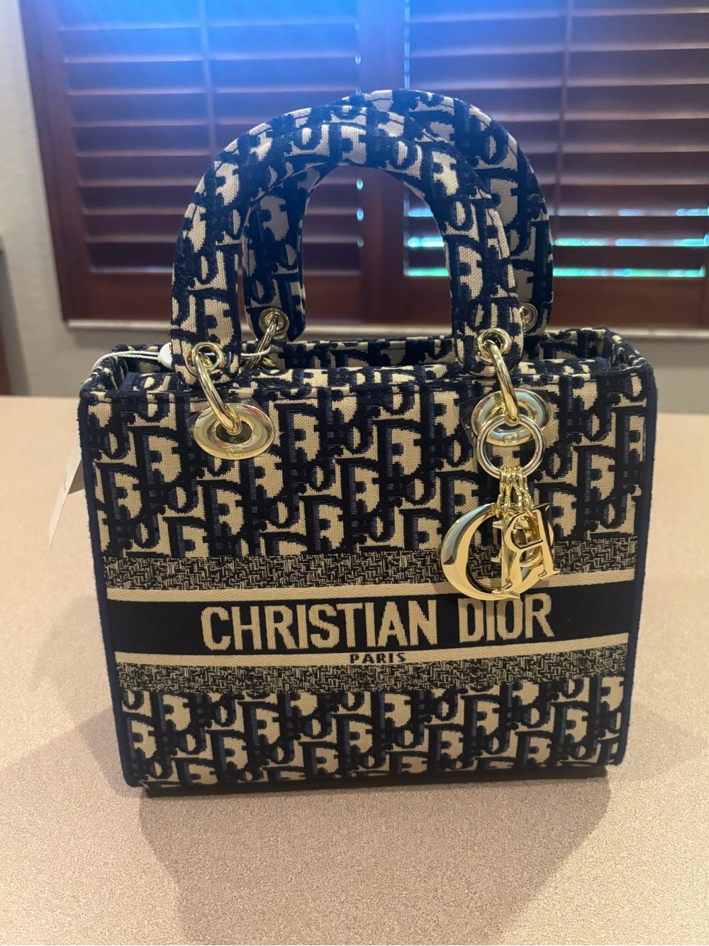 Designer Inspired  Navy and Cream Mini Book Tote